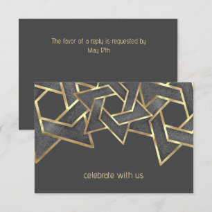 Bar Mitzvah Gold Dark Grey Star of David Invitation