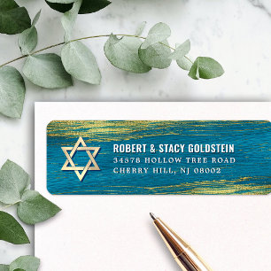 Bar Mitzvah Gold Foil Turquoise Return Address Label
