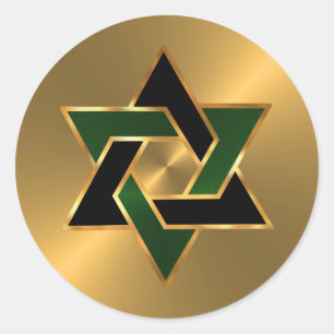 Bar Mitzvah Gold Green Black Star of David Classic Round Sticker
