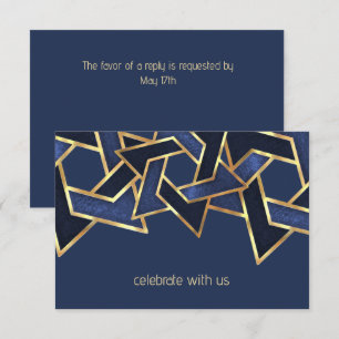 Bar Mitzvah Gold Navy Blue Star of David Invitation