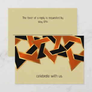 Bar Mitzvah Gold Orange Black Star of David Invitation