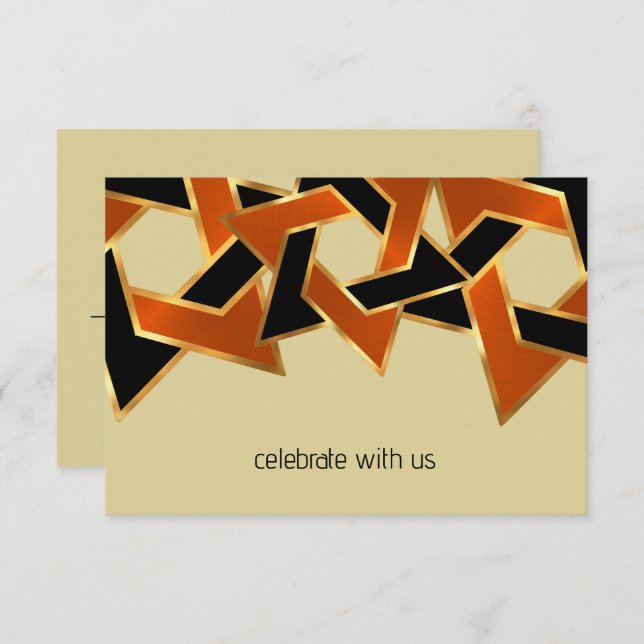 Bar Mitzvah Gold Orange Black Star of David Invitation (Front/Back)