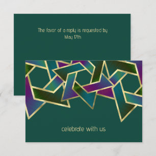 Bar Mitzvah Gold Purple Blue Green Star of David Invitation