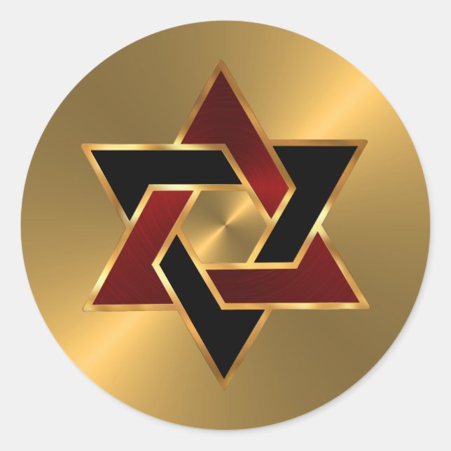 Bar Mitzvah Gold Red Black Star of David Classic Round Sticker (Front)