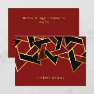 Bar Mitzvah Gold Red Black Star of David RSVP Card