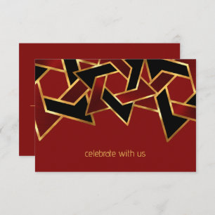 Bar Mitzvah Gold Red Black Star of David RSVP Card