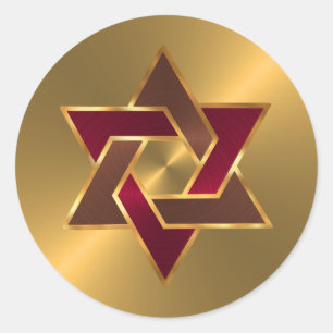 Bar Mitzvah Gold Red Brown Star of David Classic Round Sticker