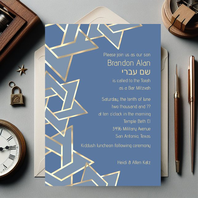 Bar Mitzvah Gold Star of David on Any Colour Invitation (Creator Uploaded)