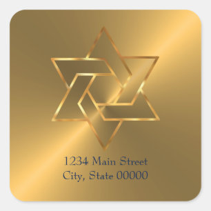 Bar Mitzvah Gold Star of David Return Address Square Sticker