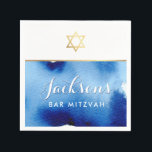 BAR MITZVAH gold star smart blue watercolor Napkin<br><div class="desc">by kat massard >>> WWW.SIMPLYSWEETPAPERIE.COM <<<</div>
