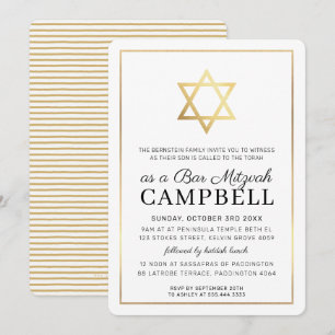 BAR MITZVAH gold star tradtional modern black Invitation