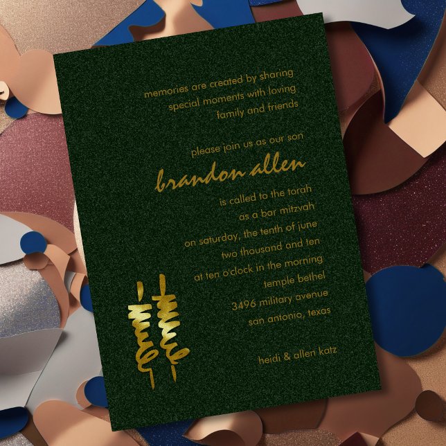 Bar Mitzvah Gold Torah Scrolls on Any Colour Invitation (Creator Uploaded)