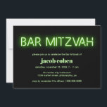 Bar Mitzvah Green Neon Lights Invitation<br><div class="desc">Cool modern bar mitzvah invitation with "Bar Mitzvah" in lime green glowing neon lights against a black background.</div>