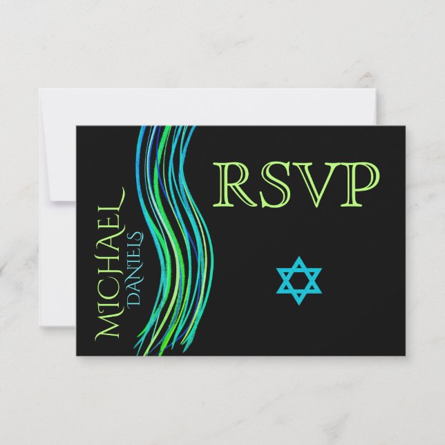 Bar Mitzvah Green Prayer Shawl RSVP (Front)