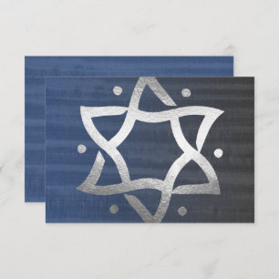 Bar Mitzvah Grey and Blue Wooden Silver Star RSVP