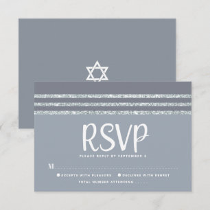 Bar Mitzvah Grey Silver Tallit Script Bold Modern RSVP Card