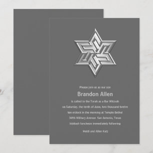 Bar Mitzvah Grey Tones Star of David Invitation