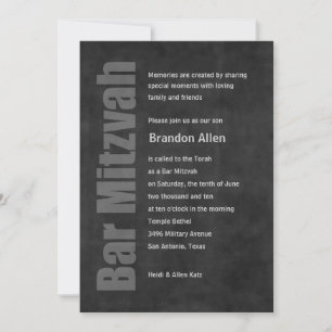 Bar Mitzvah Grunge Charcoal Invitation