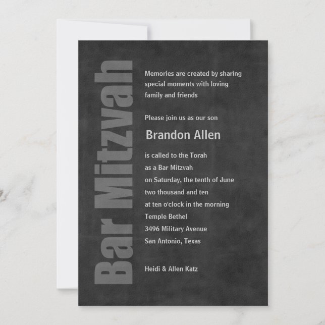 Bar Mitzvah Grunge Charcoal Invitation (Front)