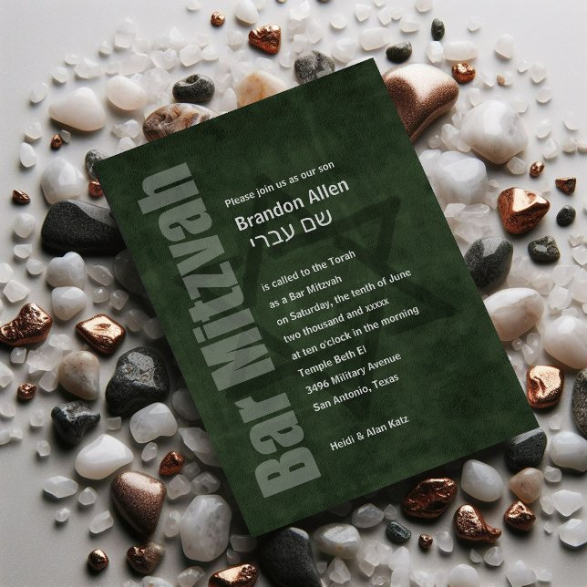 Bar Mitzvah Grunge Green Invitation (Creator Uploaded)