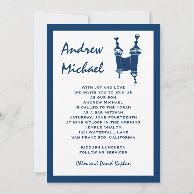 Bar Mitzvah Invitation Andrew Torah Hebrew (Back)