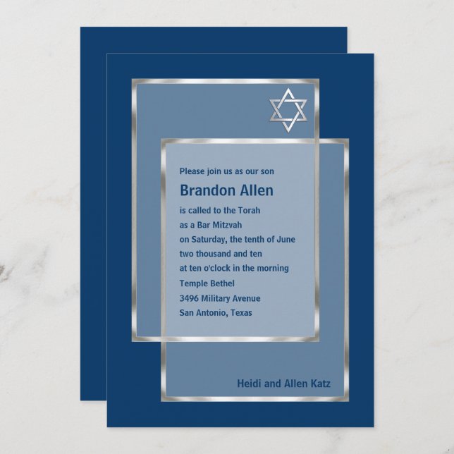Bar Mitzvah Invitation Any Colour You Like (Front/Back)