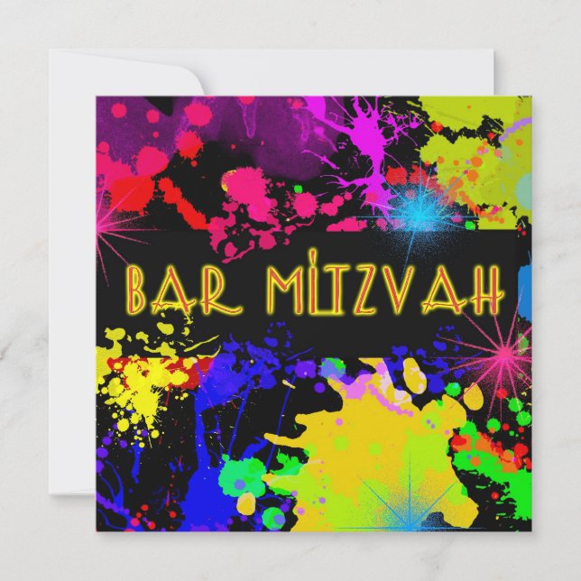 Bar Mitzvah Invitation Colourful Paint Splatter (Front)