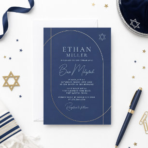 Bar Mitzvah Invitation Modern Navy Gold