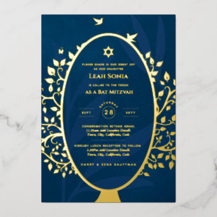 Bar Mitzvah Invitation REAL FOIL Tree of Life Gold