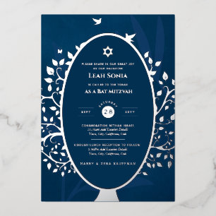 Bar Mitzvah Invitation REAL FOIL Tree of Life Gold
