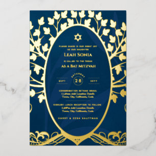 Bar Mitzvah Invitation REAL FOIL Tree of Life Gold