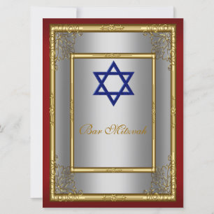 Bar Mitzvah Invitation Red silver