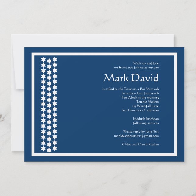 Bar Mitzvah Invitation Star David TEXTURED Navy (Front)