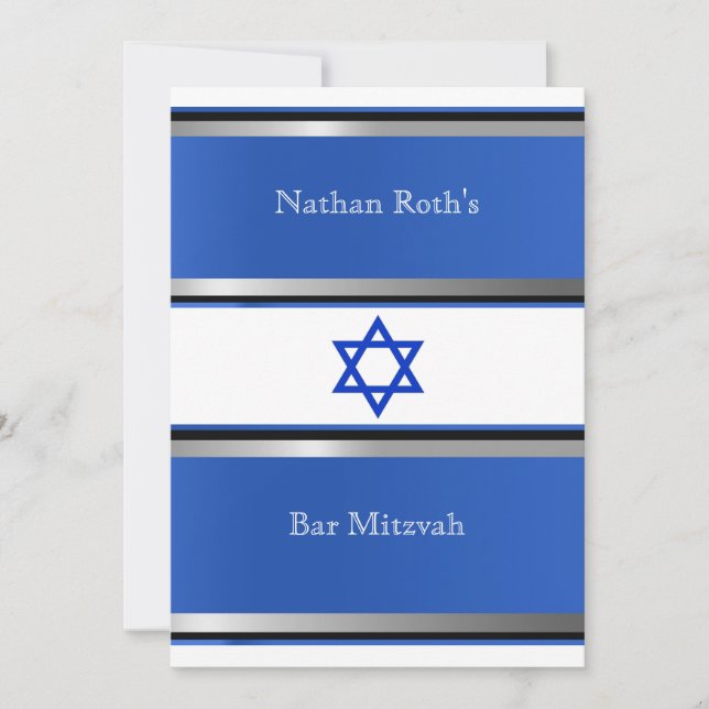 Bar Mitzvah Invitation, Star of David Blue Silver, Invitation (Front)