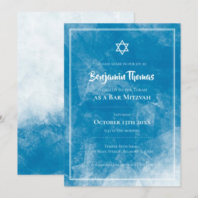 Bar Mitzvah Invitations | Blue Ombre (Front/Back)