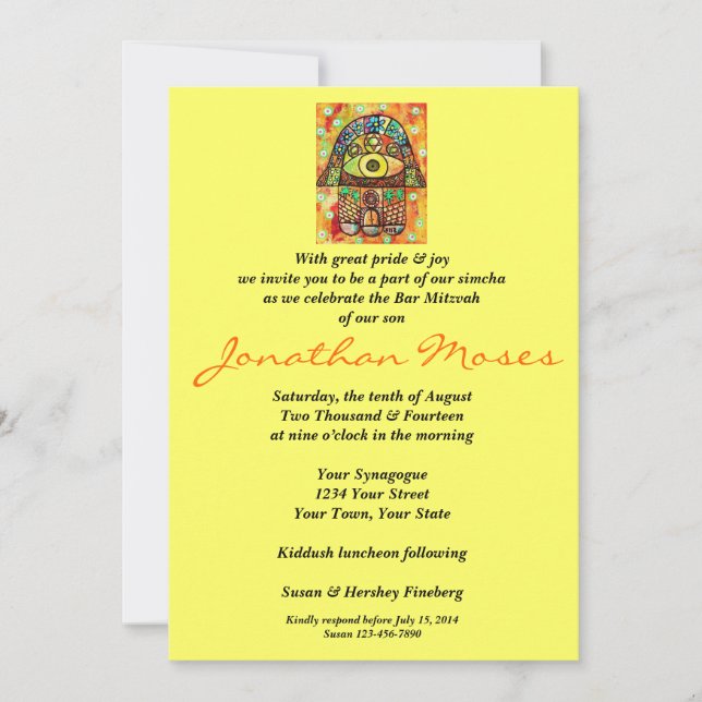 Bar Mitzvah Invite - City Of Jerusalem Hamsa (Front)