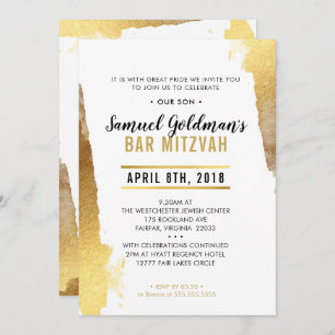 BAR MITZVAH INVITE modern luxe gilded gold border