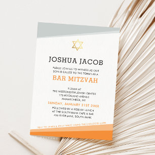 BAR MITZVAH INVITE simple modern bold orange grey