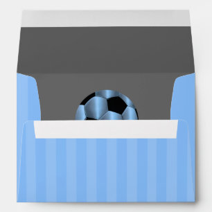 Bar Mitzvah Light Blue and Black Soccer Ball Envelopes