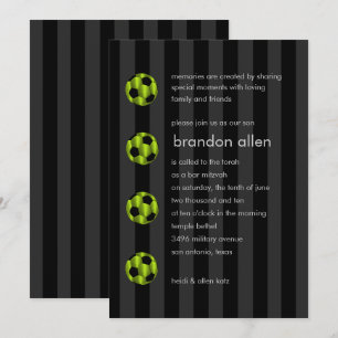 Bar Mitzvah Lime Green and Black Soccer Ball Invitation