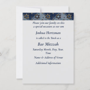Bar Mitzvah Mazel Tov Blue Grey Star of David Invitation