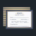 Bar Mitzvah Meal Options Navy Blue White and Gold RSVP Card<br><div class="desc">Compliment navy and gold bar mitzvah invitations with elegant RSVP response cards. All text is simple to customise or delete as needed. Card includes meal choices and option to reply via website or email. The navy blue, white and gold design features a faux foil Star of David, modern stripes, and...</div>