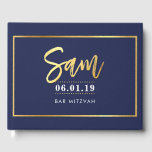 BAR MITZVAH MEMORIES modern navy   gold name SAM Guest Book<br><div class="desc">by kat massard >>> WWW.SIMPLYSWEETPAPERIE.COM <<<
Please contact me for custom "gold effect" names (eg Sam) I am happy to help :)
*** kat@simplysweetpaperie.com</div>