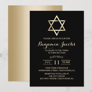 Bar Mitzvah Modern Black & Gold Jewish Invitation