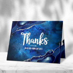 Bar Mitzvah Modern Blue Agate Watercolor Script  Thank You Card<br><div class="desc">Make sure your favourite Bar Mitzvah shows his appreciation to all who supported his milestone event! Send out this cool, unique, modern, personalised thank you card. White script typography and Star of David overlay a deep blue galaxy watercolor background with navy blue agate accented with faux silver veins. Additional steel...</div>