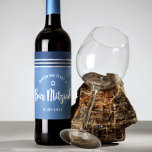 Bar Mitzvah Modern Blue Silver Tallit Bold Script  Wine Label<br><div class="desc">Be proud, rejoice and showcase this milestone of your favourite Bar Mitzvah! Use this cool, unique, modern, personalised wine label to add to his special day. Bold, white script typography, Star of David and a navy blue and silver glitter striped tallit inspired graphic overlay a simple, cornflower blue background. Personalise...</div>