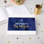 BAR MITZVAH modern blue watercolor gold writing Guest Book<br><div class="desc">by kat massard >>> WWW.SIMPLYSWEETPAPERIE.COM <<<

*** kat@simplysweetpaperie.com</div>