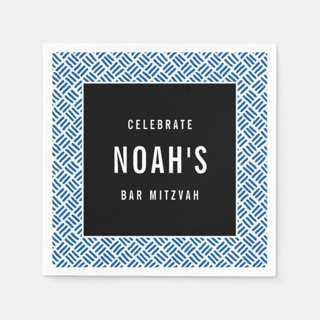 BAR MITZVAH modern bold block royal blue black Napkin (Front)