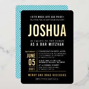 BAR MITZVAH modern bold block type black blue gold