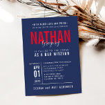 BAR MITZVAH modern bold block type navy blue red I Invitation<br><div class="desc">by kat massard >>> WWW.SIMPLYSWEETPAPERIE.COM <<< - - - - - - - - - - - - CONTACT ME to help with balancing your type perfectly Love the design, but would like to see some changes - another colour scheme, product, add a photo or adapted for a different occasion...</div>